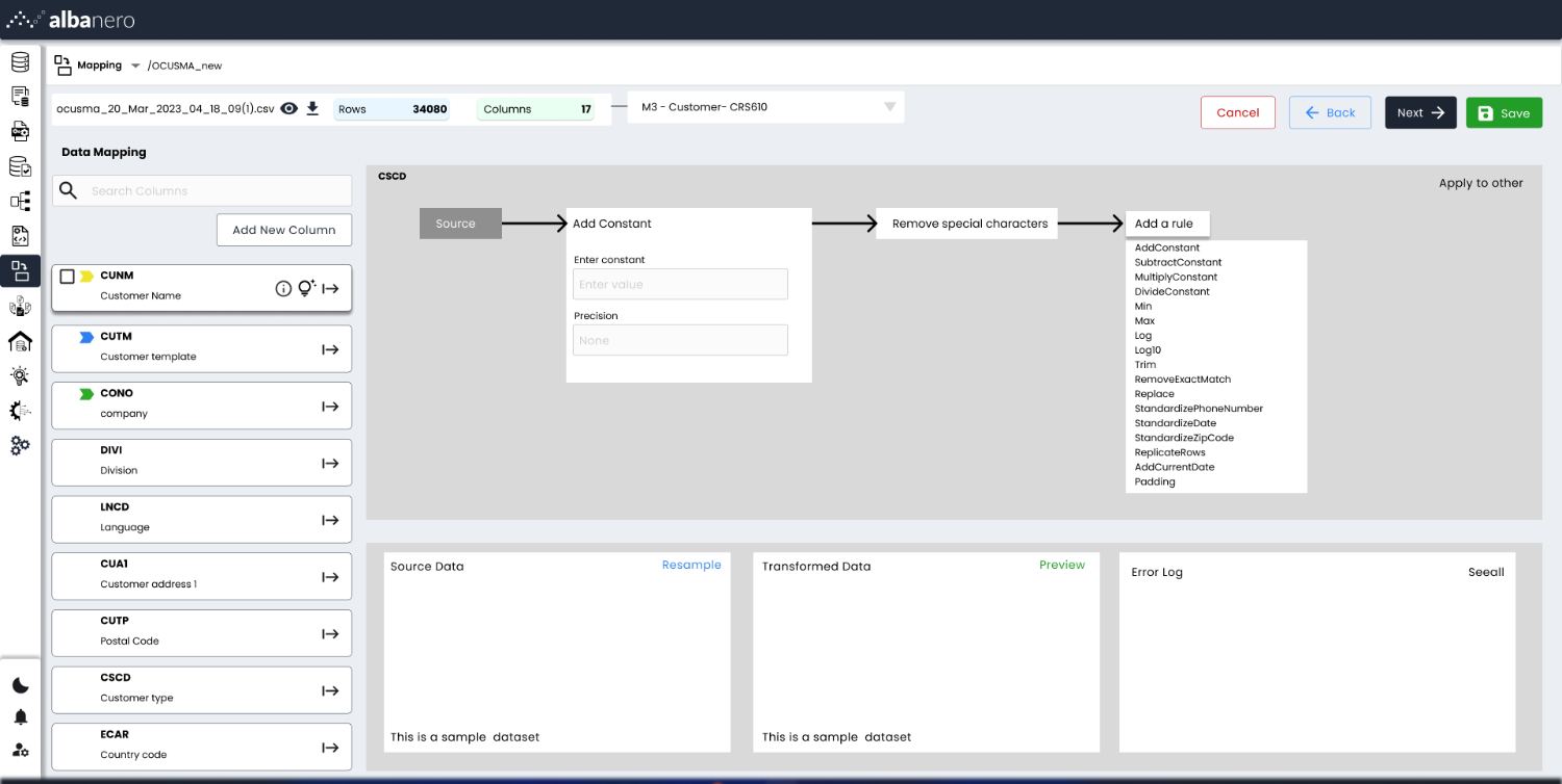 Column transformation pipeline with chained operations