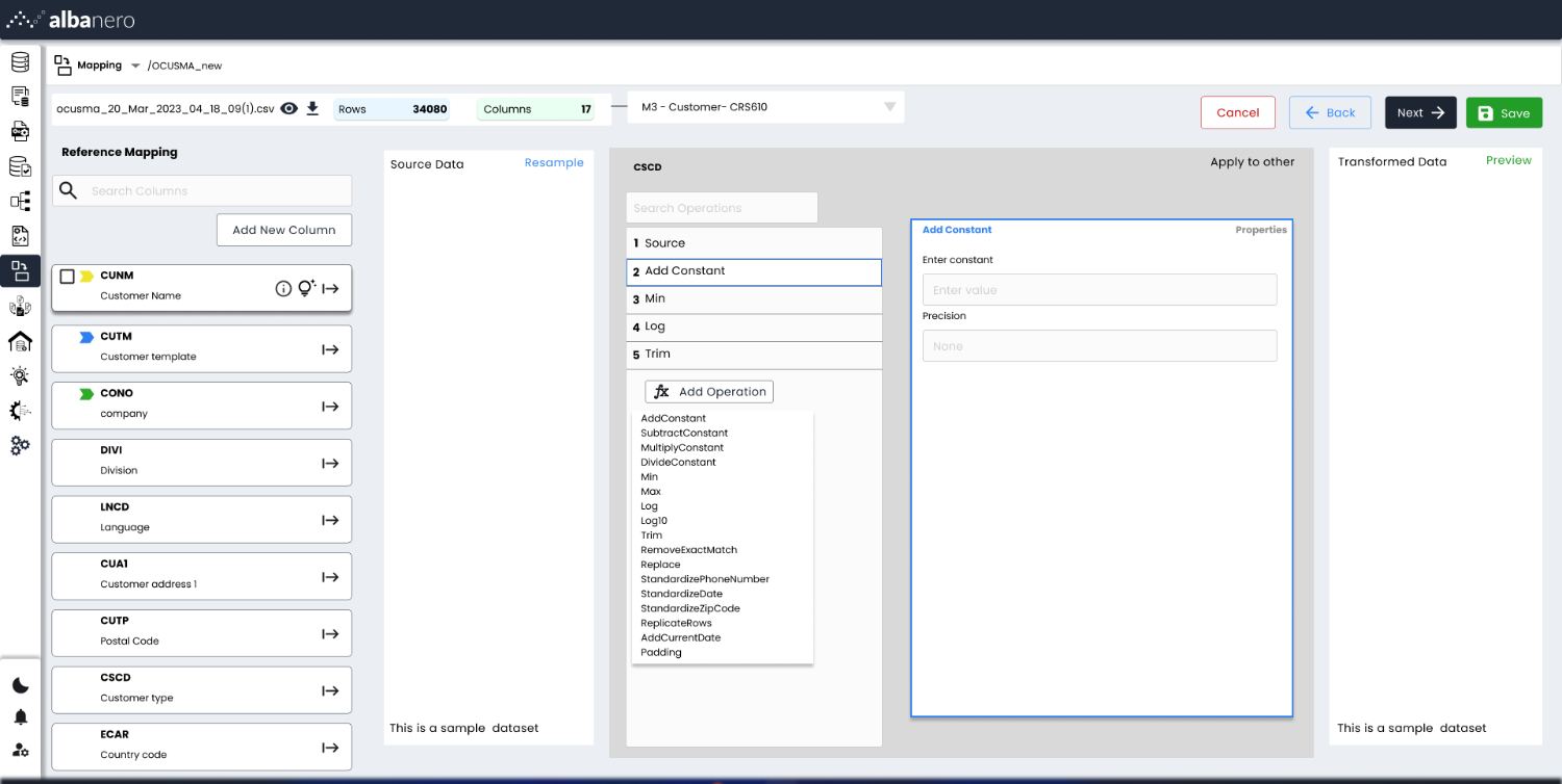Stacked operation list with properties panel