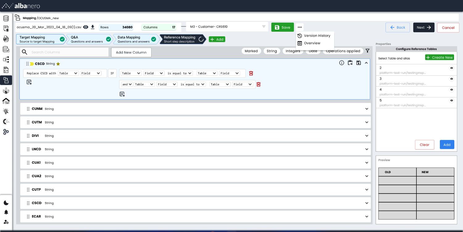 Reference rule builder with chained conditions